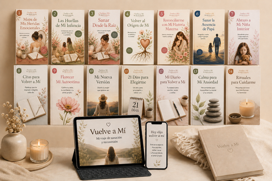 Pack Vuelve a ti: Una colección de 14 cuadernillos digitales diseñados para acompañarte en tu proceso de crecimiento personal y sanación emocional.